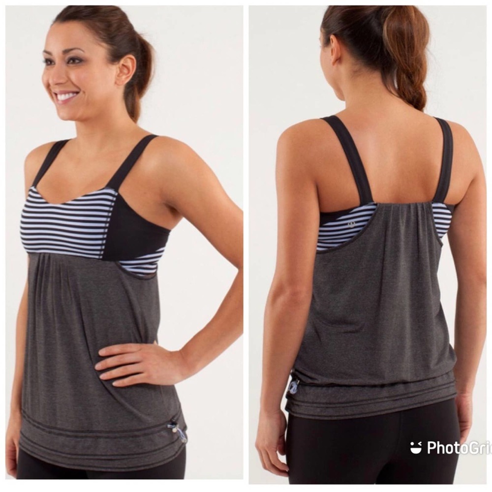Lululemon Run: Back On Track Tank in Black / Classic Stripe Polar Haze Black
